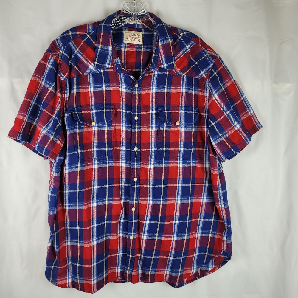 Lucky Brand Red and Blue Plaid Casual Button Down Shirt